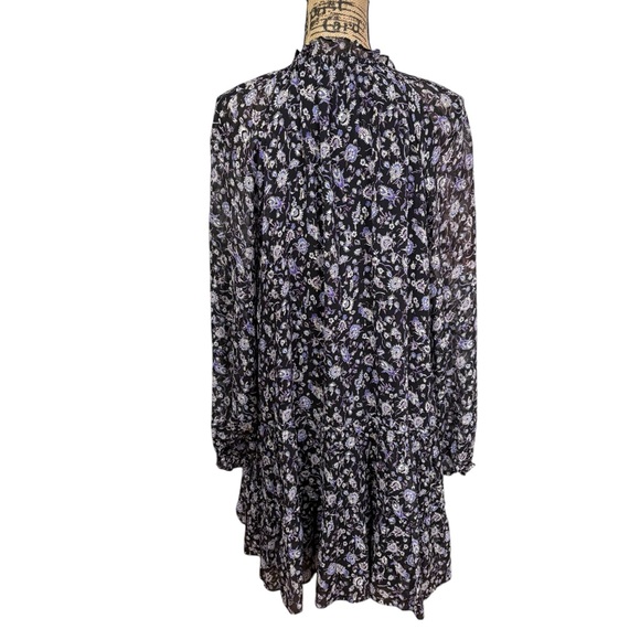 Intermix Dory Floral Chiffon Silk Mini Dress Black Lined Ruffle Long Sleeve 12 - Picture 3 of 10